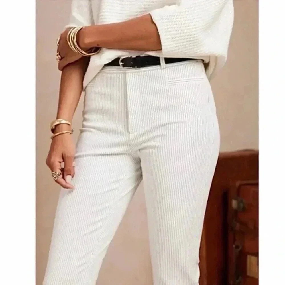 Banana Republic Sloan High Rise Pants Pinstriped Cream Size 6